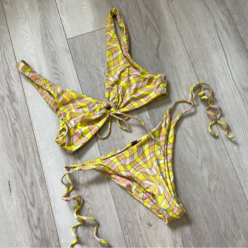 Urban Outfitters Bikini plaid check cheeky womens Yellow Pink (small)